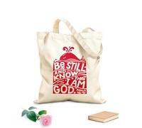 AILOONG Bolsas de compras de poliéster y algodón Tela de 340g/m² de grosor Letras a mano con versículo bíblico Quédate quieto y conoce Reutilizable