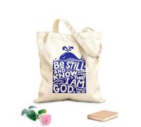 AILOONG Bolsas de compras de poliéster y algodón Tela de 340g/m² de grosor Letras a mano con versículo bíblico Quédate quieto y conoce Reutilizable