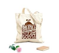 AILOONG Bolsas de compras de poliéster y algodón Tela de 340g/m² de grosor Letras a mano con versículo bíblico Quédate quieto y conoce Reutilizable