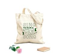 AILOONG Bolsas de compras de poliéster y algodón Tela de 340g/m² de grosor Letras a mano con versículo bíblico Cántale una nueva canción Reutilizable