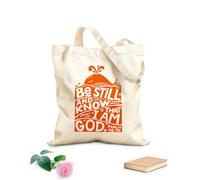 AILOONG Bolsas de compras de poliéster y algodón Tela de 340g/m² de grosor Letras a mano con versículo bíblico Quédate quieto y conoce Reutilizable