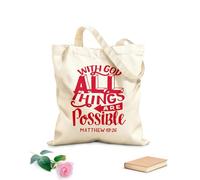 AILOONG Bolsas de compras de poliéster y algodón Tela de 340g/m² de grosor Letras a mano con versículo bíblico Con Dios todas las cosas Reutilizable