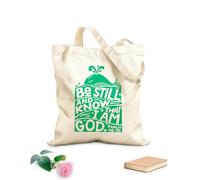 AILOONG Bolsas de compras de poliéster y algodón Tela de 340g/m² de grosor Letras a mano con versículo bíblico Quédate quieto y conoce Reutilizable