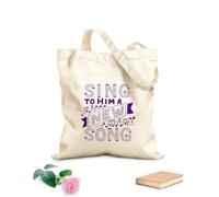 AILOONG Bolsas de compras de poliéster y algodón Tela de 340g/m² de grosor Letras a mano con versículo bíblico Cántale una nueva canción Reutilizable