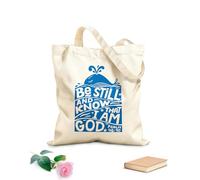 AILOONG Bolsas de compras de poliéster y algodón Tela de 340g/m² de grosor Letras a mano con versículo bíblico Quédate quieto y conoce Reutilizable