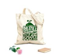 AILOONG Bolsas de compras de poliéster y algodón Tela de 340g/m² de grosor Letras a mano con versículo bíblico Quédate quieto y conoce Reutilizable