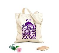 AILOONG Bolsas de compras de poliéster y algodón Tela de 340g/m² de grosor Letras a mano con versículo bíblico Quédate quieto y conoce Reutilizable