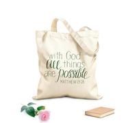 AILOONG Bolsas de compras de poliéster y algodón Tela de 340g/m² de grosor Letras a mano con versículo bíblico Dios Todo Reutilizable