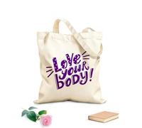 AILOONG Bolsas de compras de poliéster y algodón Tela de 340g/m² de grosor Letras inspiradoras para pancartas Ama tu cuerpo Reutilizable