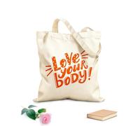 AILOONG Bolsas de compras de poliéster y algodón Tela de 340g/m² de grosor Letras inspiradoras para pancartas Ama tu cuerpo Reutilizable