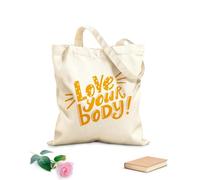 AILOONG Bolsas de compras de poliéster y algodón Tela de 340g/m² de grosor Letras inspiradoras para pancartas Ama tu cuerpo Reutilizable