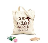 AILOONG Bolsas de compras de poliéster y algodón Versículo bíblico dorado Juan 3 16 Porque de tal manera amó Dios Tela de 340g/m² de grosor Reutilizable