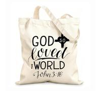 AILOONG Bolsas de compras de poliéster y algodón Versículo bíblico dorado Juan 3 16 Porque de tal manera amó Dios Tela de 12 oz de grosor Reutilizable 35x40cm Grande