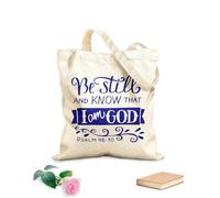 AILOONG Bolsas de compras de poliéster y algodón Versículo bíblico Estad quietos y sabed que yo soy Dios Salmo Tela de 340g/m² de grosor Reutilizable