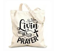 AILOONG Bolsas de compras de poliéster y algodón Viviendo en una oración Tela de 12 oz de grosor Reutilizable 31x36cm Mediano