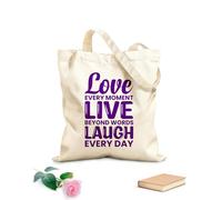 AILOONG Bolsas de lona con estampados personalizables Ama cada momento, vive más allá de las palabras, ríe cada día. Tela de 340g/m² de grosor Combina con la ropa