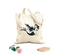 AILOONG Bolsas de lona con estampados personalizables Chica sirena mágica y boceto de diseño Tela de 12 oz de grosor Combina con la ropa 25x30cm Pequeño