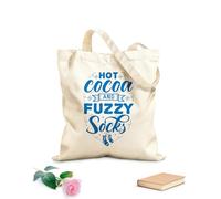 AILOONG Bolsas de lona con estampados personalizables Chocolate caliente y calcetines suaves, letras dibujadas a mano con citas invernales, diseños invernales Tela de 340g/m² de grosor
