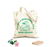 AILOONG Bolsas de lona con estampados personalizables Citas de libros de bibliotecario Lectura de libros No soy un ratón de biblioteca Soy un dragón de libros Tela de 340g/m² de grosor