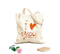 AILOONG Bolsas de lona con estampados personalizables Citas de Te amo con garabatos en estilo de dibujos animados dibujados a mano. Tela de 340g/m² de grosor Combina con la ropa