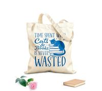 AILOONG Bolsas de lona con estampados personalizables Citas sobre gestión de libros: El tiempo pasado con gatos y libros nunca es tiempo perdido. Tela de 340g/m² de grosor Combina con la ropa