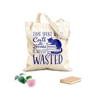 AILOONG Bolsas de lona con estampados personalizables Citas sobre gestión de libros: El tiempo pasado con gatos y libros nunca es tiempo perdido. Tela de 340g/m² de grosor Combina con la ropa