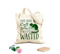 AILOONG Bolsas de lona con estampados personalizables Citas sobre gestión de libros: El tiempo pasado con gatos y libros nunca es tiempo perdido. Tela de 340g/m² de grosor Combina con la ropa