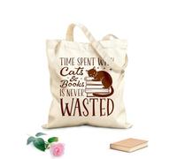 AILOONG Bolsas de lona con estampados personalizables Citas sobre gestión de libros: El tiempo pasado con gatos y libros nunca es tiempo perdido. Tela de 340g/m² de grosor Combina con la ropa