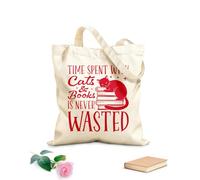 AILOONG Bolsas de lona con estampados personalizables Citas sobre gestión de libros: El tiempo pasado con gatos y libros nunca es tiempo perdido. Tela de 340g/m² de grosor Combina con la ropa