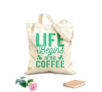 AILOONG Bolsas de lona con estampados personalizables Citas tipográficas y de letras: La vida comienza después del café. Tela de 340g/m² de grosor Combina con la ropa
