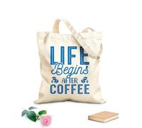 AILOONG Bolsas de lona con estampados personalizables Citas tipográficas y de letras: La vida comienza después del café. Tela de 340g/m² de grosor Combina con la ropa
