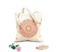AILOONG Bolsas de lona con estampados personalizables Dibujo de mandala circular con henna mehndi y patrones geométricos intrincados. Tela de 340g/m² de grosor Combina con la ropa