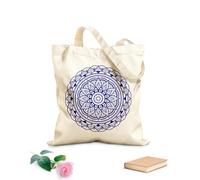 AILOONG Bolsas de lona con estampados personalizables Dibujo de mandala circular con henna mehndi y patrones geométricos intrincados. Tela de 340g/m² de grosor Combina con la ropa