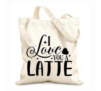 AILOONG Bolsas de lona con estampados personalizables Diseño de taza con frases de Te amo, un café con leche y Feliz día de San Valentín. Tela de 12 oz de grosor Combina con la ropa 25x30cm Pequeño