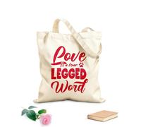 AILOONG Bolsas de lona con estampados personalizables El amor es una palabra de cuatro patas, tipografía, citas de perros Tela de 340g/m² de grosor Combina con la ropa