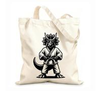 AILOONG Bolsas de lona con estampados personalizables El dinosaurio karateka se encuentra en posición de combate listo Tela de 12 oz de grosor Combina con la ropa 25x30cm Pequeño