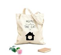 AILOONG Bolsas de lona con estampados personalizables El hogar es donde está el gato. Tiene la silueta de una casa y la cabeza de un gato. Tela de 12 oz de grosor Combina con la ropa 35x40cm Grande