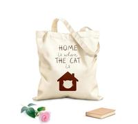 AILOONG Bolsas de lona con estampados personalizables El hogar es donde está el gato. Tiene la silueta de una casa y la cabeza de un gato. Tela de 340g/m² de grosor Combina con la ropa