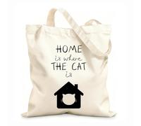 AILOONG Bolsas de lona con estampados personalizables El hogar es donde está el gato. Tiene la silueta de una casa y la cabeza de un gato. Tela de 12 oz de grosor Combina con la ropa 35x40cm Grande