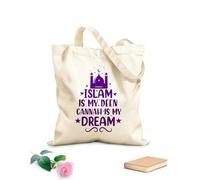AILOONG Bolsas de lona con estampados personalizables El Islam es mi religión, Gannah es mi sueño, citas y letras sobre religión musulmana. Tela de 340g/m² de grosor Combina con la ropa