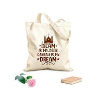 AILOONG Bolsas de lona con estampados personalizables El Islam es mi religión, Gannah es mi sueño, citas y letras sobre religión musulmana. Tela de 340g/m² de grosor Combina con la ropa
