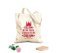 AILOONG Bolsas de lona con estampados personalizables El Islam es mi religión, Gannah es mi sueño, citas y letras sobre religión musulmana. Tela de 340g/m² de grosor Combina con la ropa