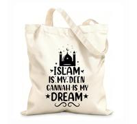 AILOONG Bolsas de lona con estampados personalizables El Islam es mi religión, Gannah es mi sueño, citas y letras sobre religión musulmana. Tela de 12 oz de grosor Combina con la ropa 31x36cm Mediano