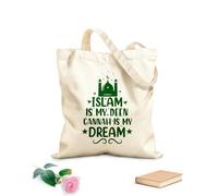 AILOONG Bolsas de lona con estampados personalizables El Islam es mi religión, Gannah es mi sueño, citas y letras sobre religión musulmana. Tela de 340g/m² de grosor Combina con la ropa
