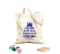 AILOONG Bolsas de lona con estampados personalizables El Islam es mi religión, Gannah es mi sueño, citas y letras sobre religión musulmana. Tela de 340g/m² de grosor Combina con la ropa