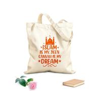 AILOONG Bolsas de lona con estampados personalizables El Islam es mi religión, Gannah es mi sueño, citas y letras sobre religión musulmana. Tela de 340g/m² de grosor Combina con la ropa