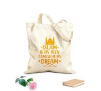 AILOONG Bolsas de lona con estampados personalizables El Islam es mi religión, Gannah es mi sueño, citas y letras sobre religión musulmana. Tela de 340g/m² de grosor Combina con la ropa