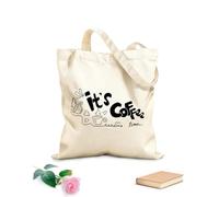 AILOONG Bolsas de lona con estampados personalizables Es hora del café frase estilo garabato de tinta Tela de 12 oz de grosor Combina con la ropa 35x40cm Grande