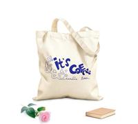 AILOONG Bolsas de lona con estampados personalizables Es hora del café frase estilo garabato de tinta Tela de 340g/m² de grosor Combina con la ropa