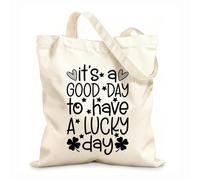 AILOONG Bolsas de lona con estampados personalizables Es un buen día de suerte, sombrero de trébol, día de San Patricio. Tela de 12 oz de grosor Combina con la ropa 35x40cm Grande